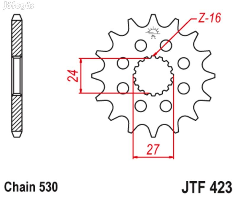 JT SPROCKETS Acél zajmentes első lánckerék 423 - 530