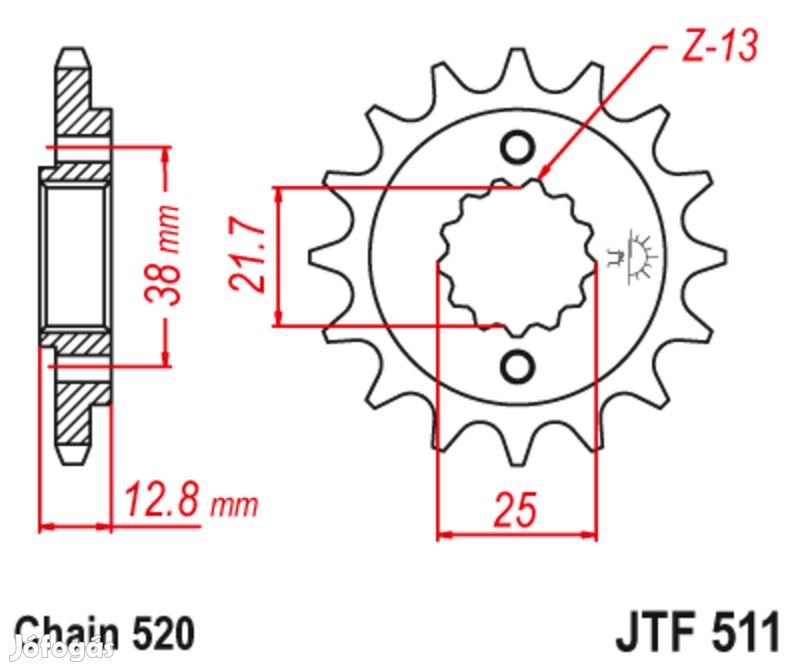 JT SPROCKETS Acél zajmentes első lánckerék 511 - 520