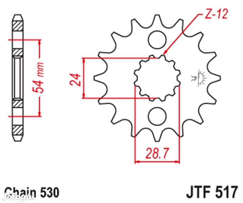 JT SPROCKETS Acél zajmentes első lánckerék 517 - 530