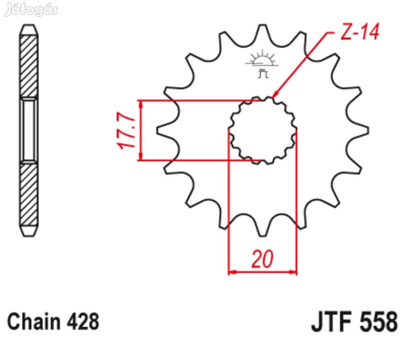JT SPROCKETS Acél zajmentes első lánckerék 558 - 428