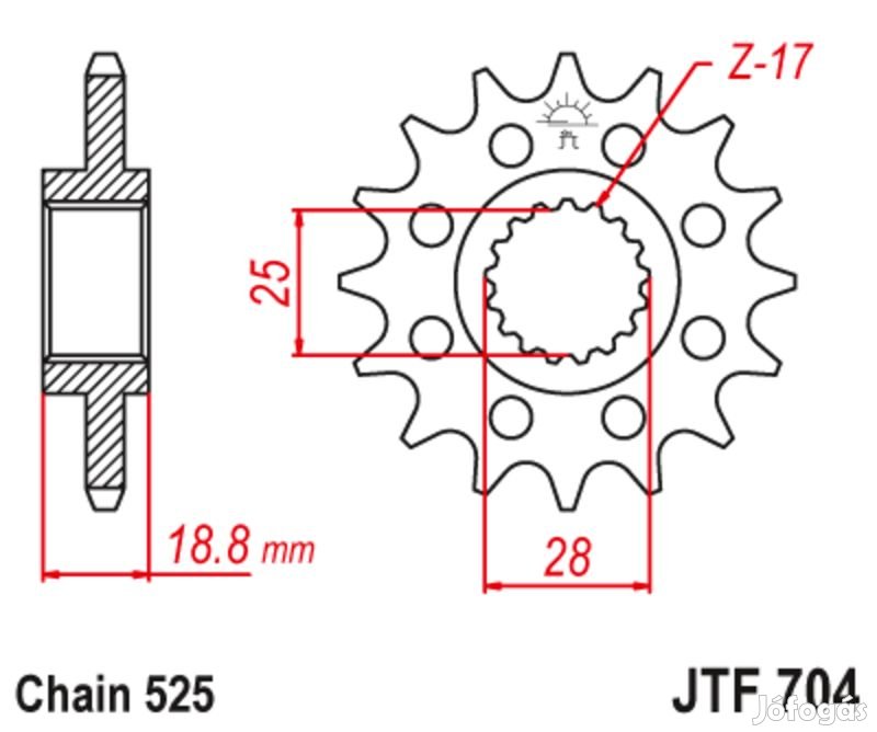 JT SPROCKETS Acél zajmentes első lánckerék 704 - 525