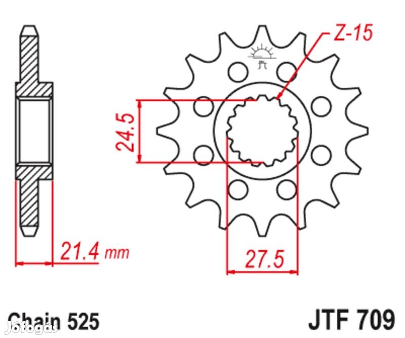 JT SPROCKETS Acél zajmentes első lánckerék 709 - 525