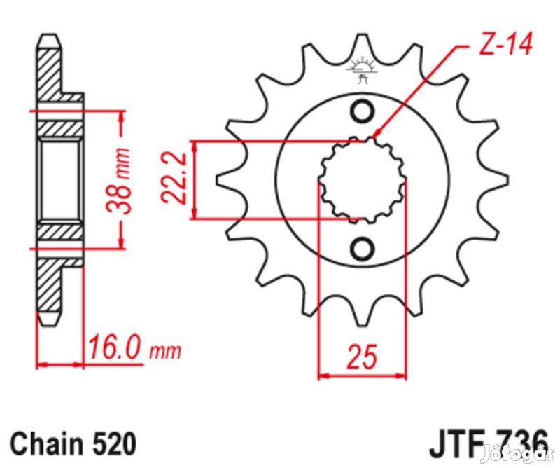 JT SPROCKETS Acél zajmentes első lánckerék 736 - 520