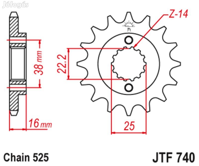 JT SPROCKETS Acél zajmentes első lánckerék 740 - 525