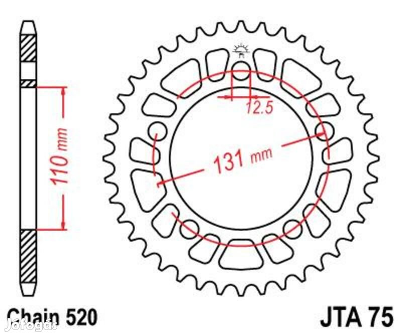 JT SPROCKETS Alumínium Ultra-Könnyű Hátsó Lánckerék 75 - 520