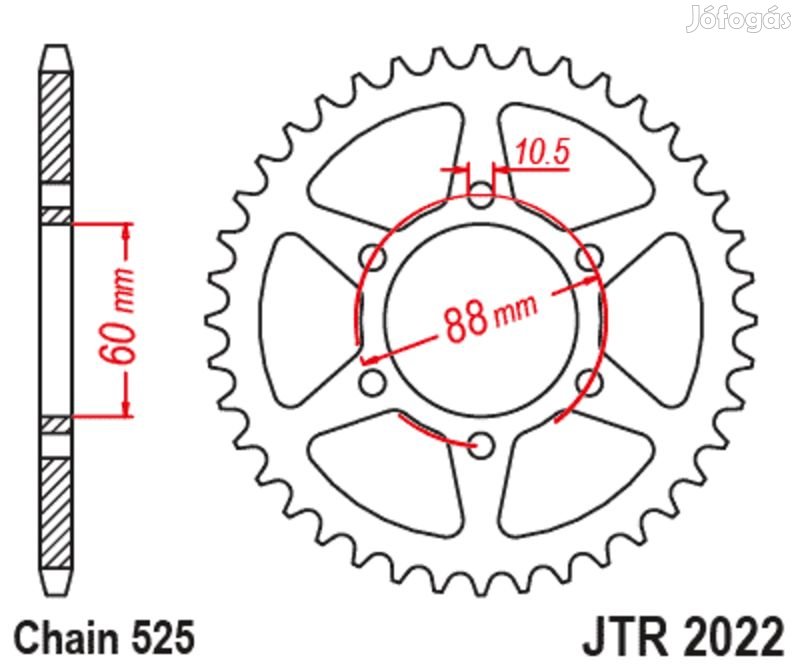 JT SPROCKETS Standard acél hátsó lánckerék 2022 - 525