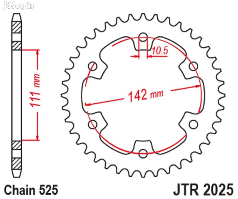 JT SPROCKETS Standard acél hátsó lánckerék 2025 - 525