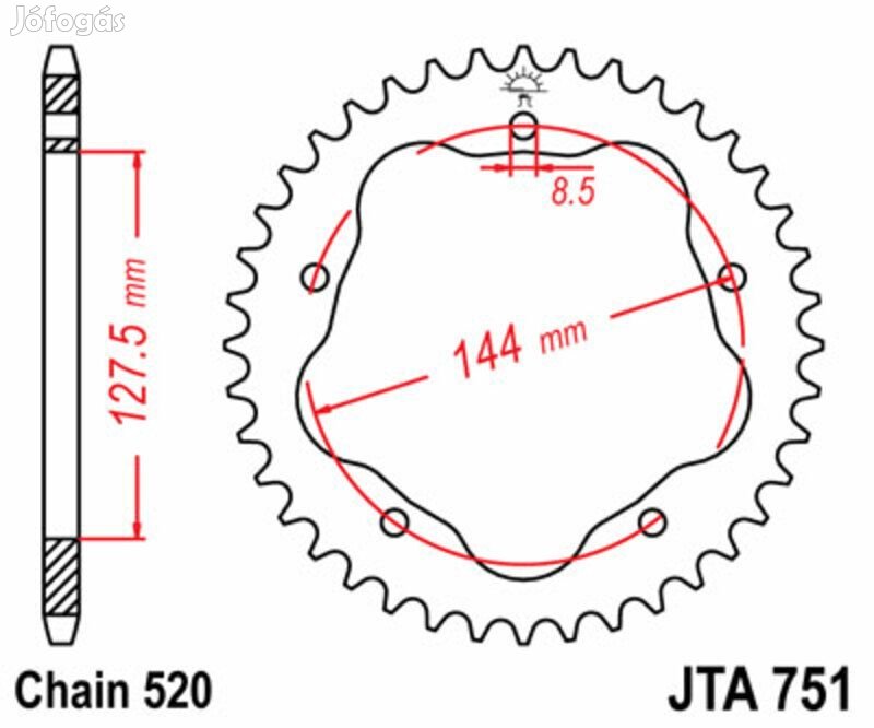 JT SPROCKETS Standard acél hátsó lánckerék 751 - 520 - JT SPROCKETS há