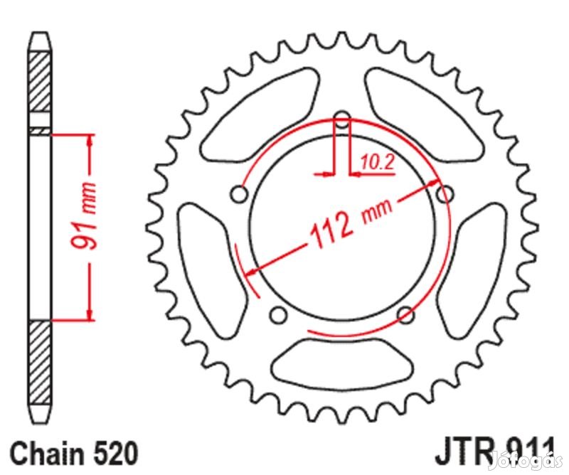 JT SPROCKETS Standard acél hátsó lánckerék 911 - 520