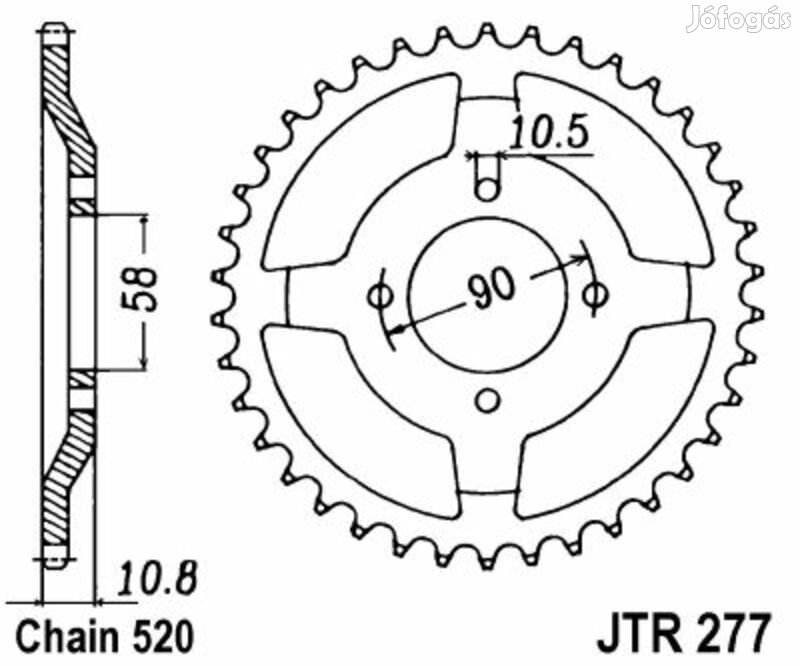 JT SPROCKETS acél hátsó lánckerék 277 - 520