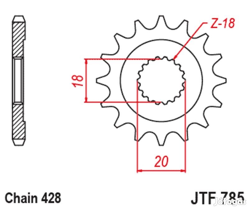 JT SPROCKETS acél standard első lánckerék 785 - 428