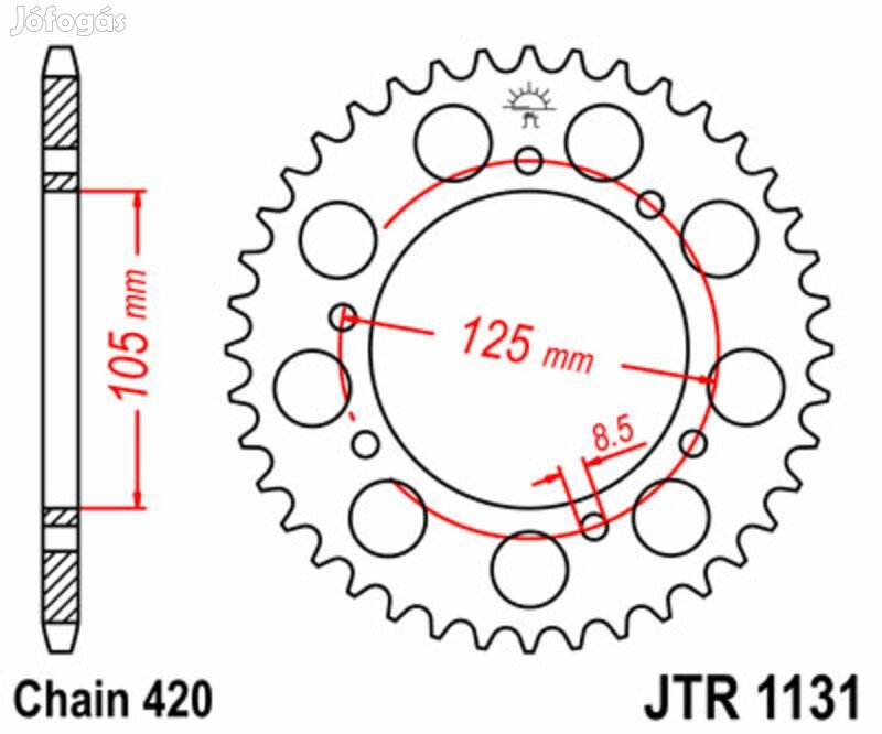 JT SPROCKETS acél standard hátsó lánckerék 1131 - 420