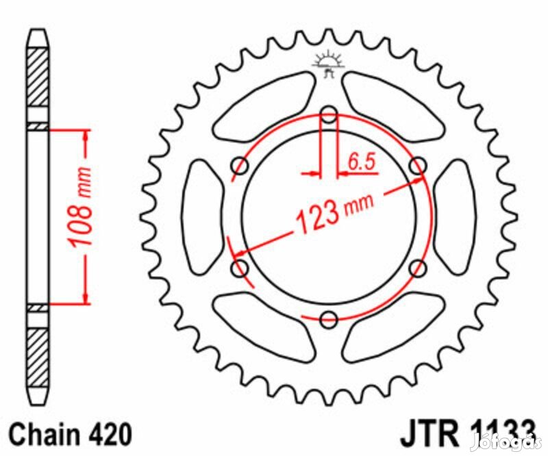 JT SPROCKETS acél standard hátsó lánckerék 1133 - 420