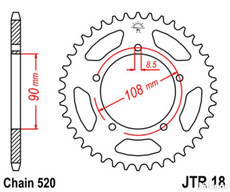 JT SPROCKETS acél standard hátsó lánckerék 18 - 520