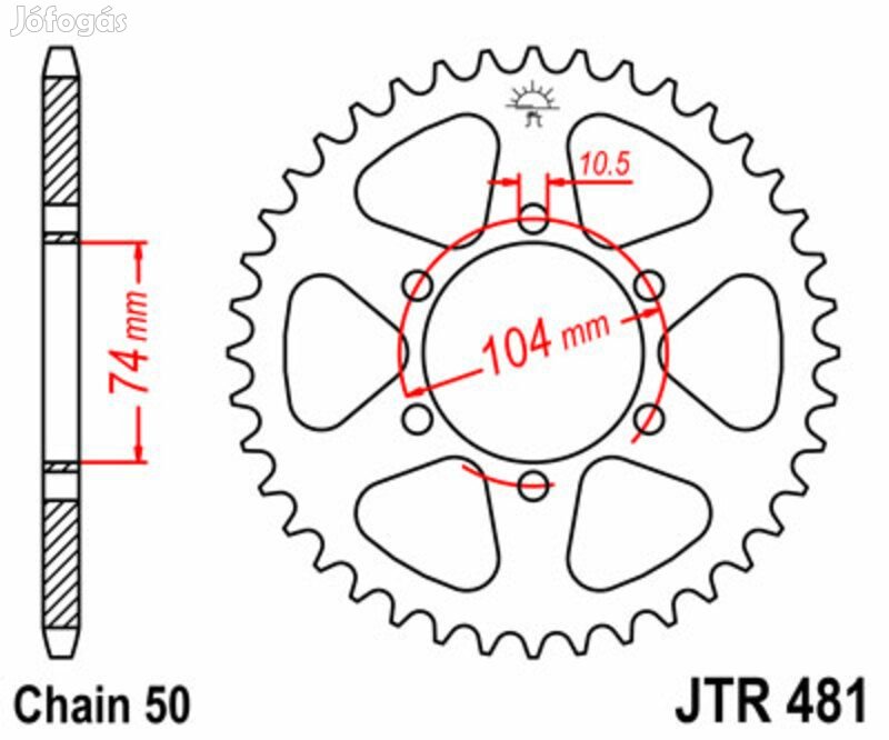 JT SPROCKETS acél standard hátsó lánckerék 481 - 530
