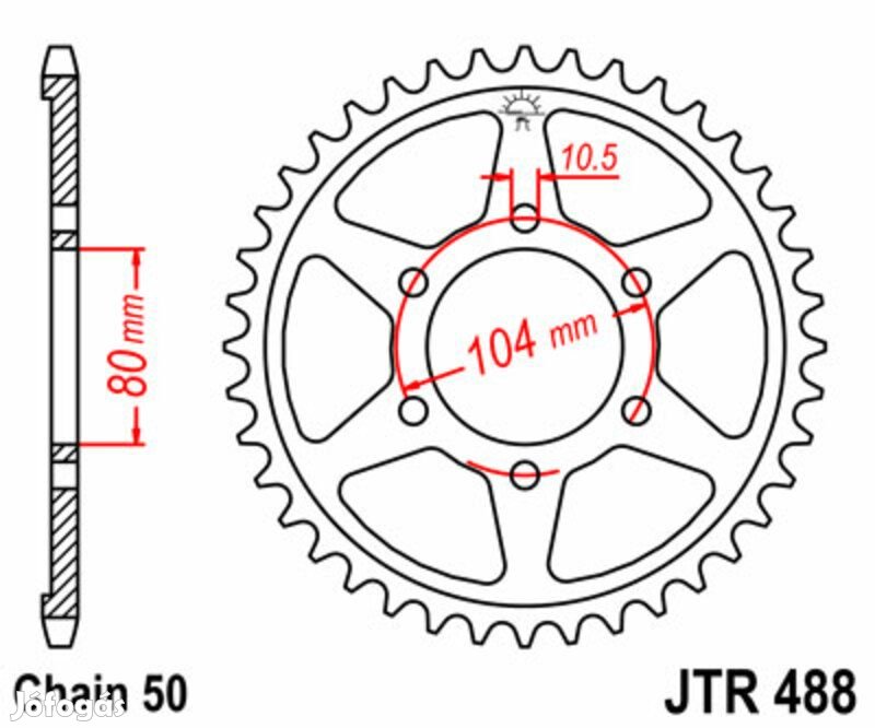 JT SPROCKETS acél standard hátsó lánckerék 488 - 530