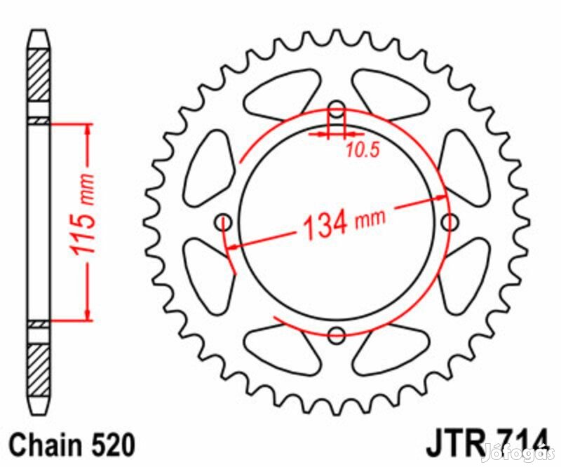 JT SPROCKETS acél standard hátsó lánckerék 714 - 520