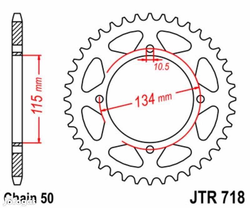 JT SPROCKETS acél standard hátsó lánckerék 718 - 530