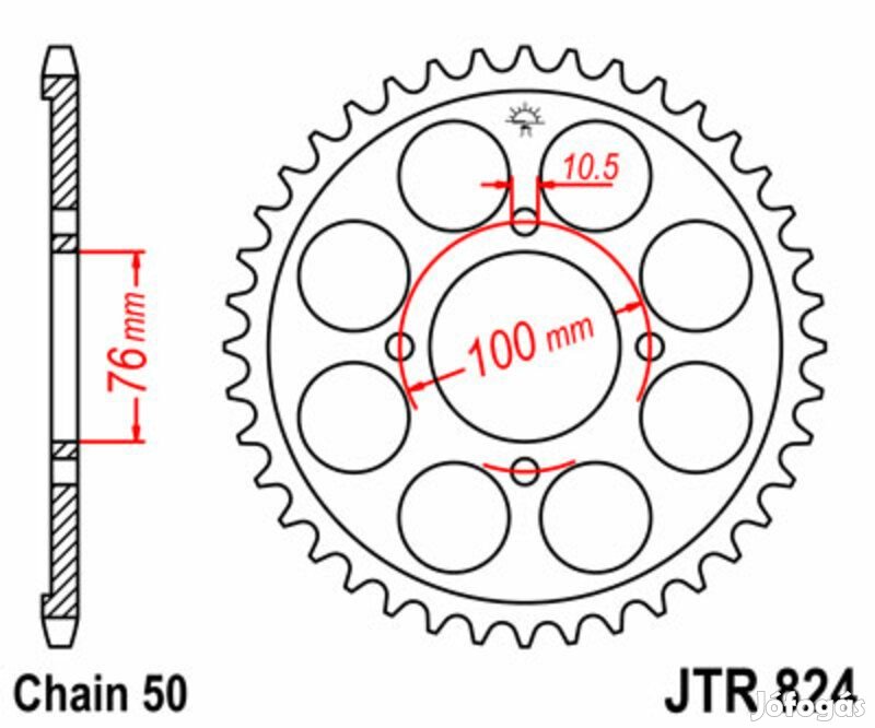 JT SPROCKETS acél standard hátsó lánckerék 824 - 530