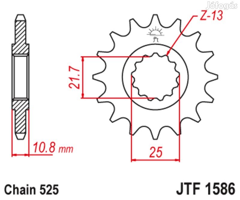 JT SPROCKETS zajmentes acél első lánckerék 1586 - 525