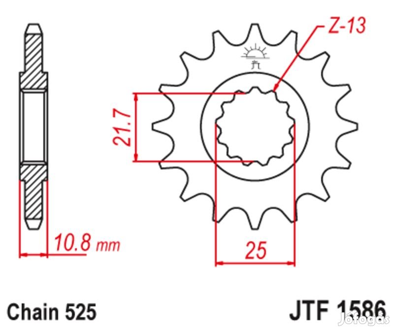 JT SPROCKETS zajmentes acél első lánckerék 1586 - 525