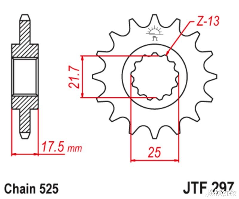 JT SPROCKETS zajmentes acél első lánckerék 297 - 525
