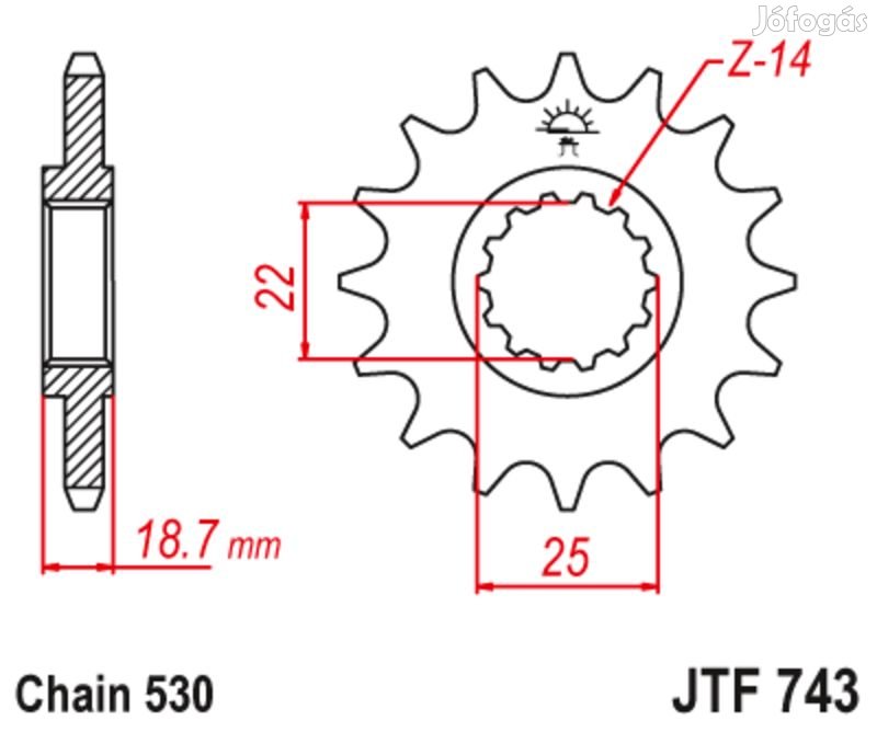 JT SPROCKETS zajmentes acél első lánckerék 743 - 530