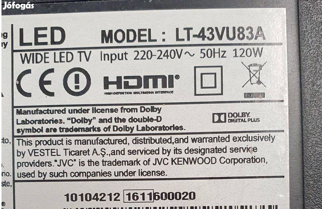 JVC LT-43VU83A LED tv hibás törött alkatrésznek