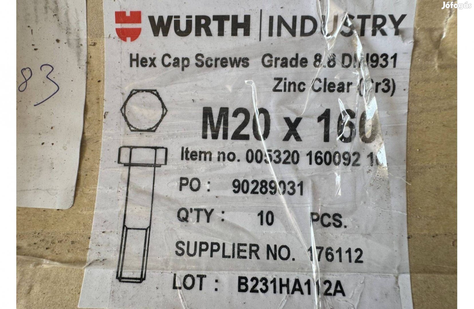 J Würth Hatlapfejű Acél Csavar Szárral ISO 4014 8.8 Horganyzott