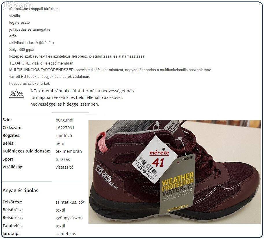 Jack Wolfskin női túrabakancs (41-s)