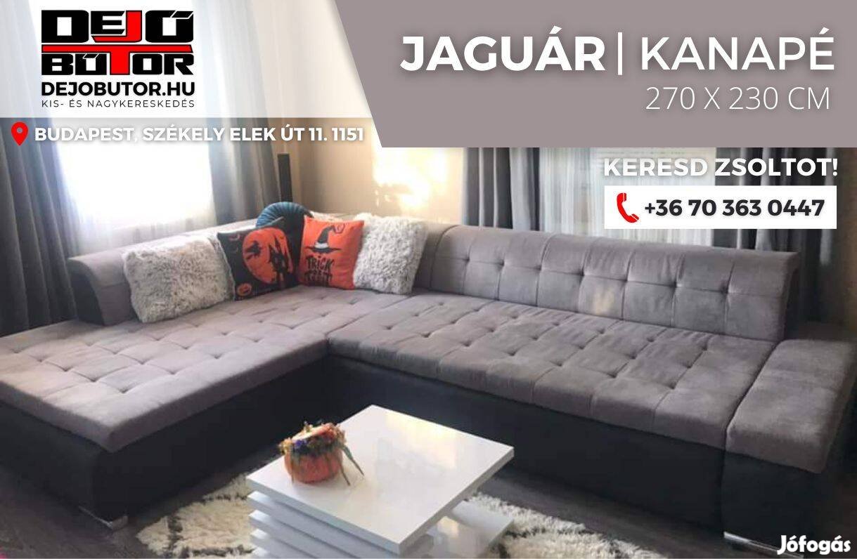 Jaguár L szivacsos gray sarok kanapé ülőgarnitúra 270x230 cm ágyazható