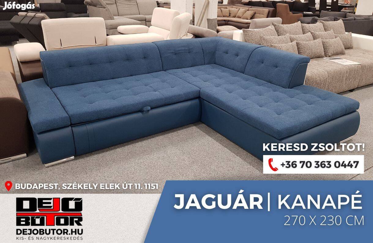 Jaguár boss kék kanapé ülőgarnitúra 270x230 cm ágyazható sarok