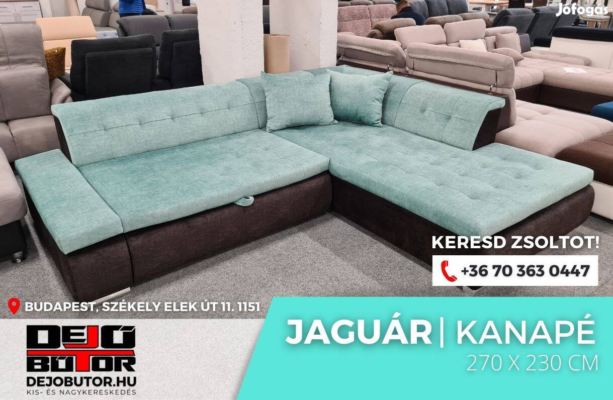 Jaguár menta sarok szivacsos kanapé ülőgarnitúra 270x230 cm ágyazható