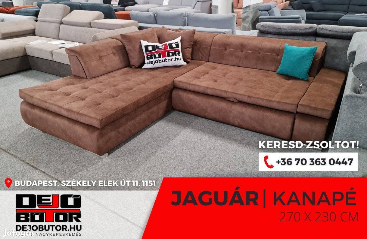 Jaguár minőségi sarok kanapé ülőgarnitúra 270x230 cm ágyazható barna