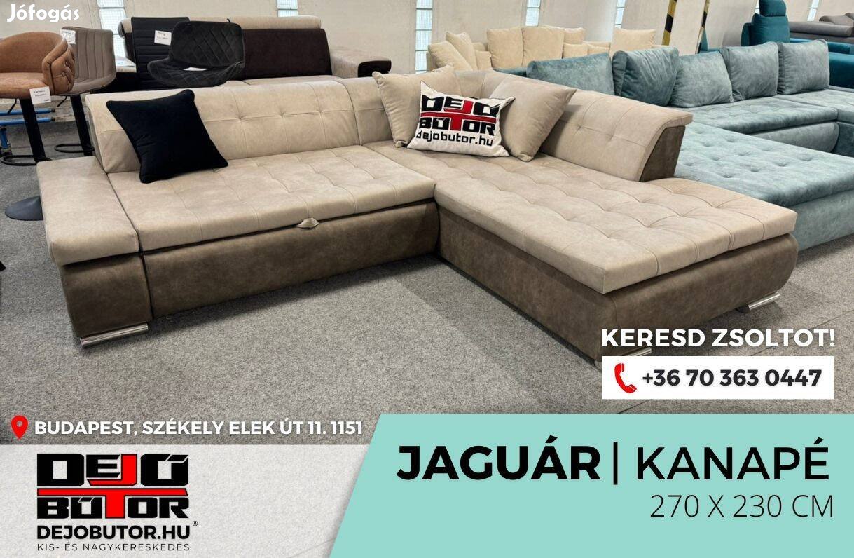 Jaguár minőségi sarok kanapé ülőgarnitúra 270x230 cm ágyazható krém