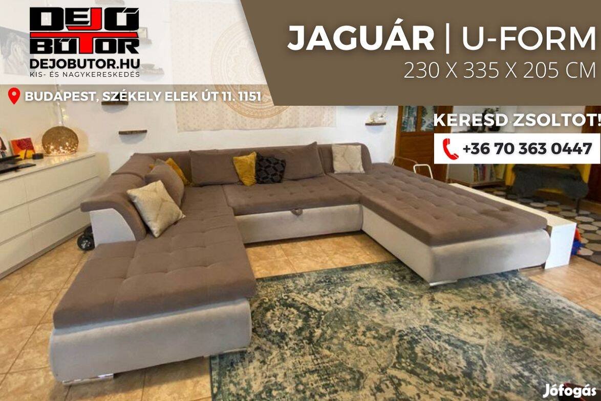 Jaguár mogyoró kanapé ülőgarnitúra 335x230x205 cm ágyazható
