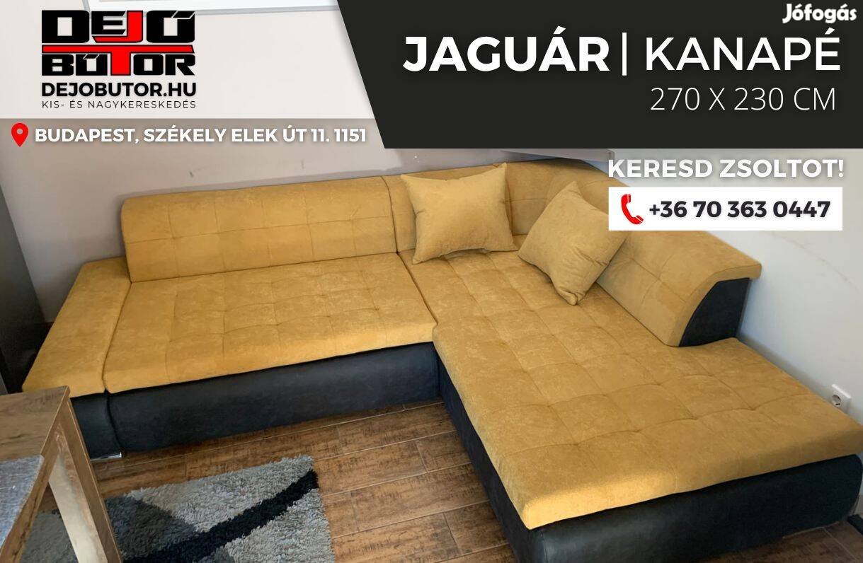 Jaguár sarok hátfalas kanapé ülőgarnitúra 270x230 cm szivacsos sárga