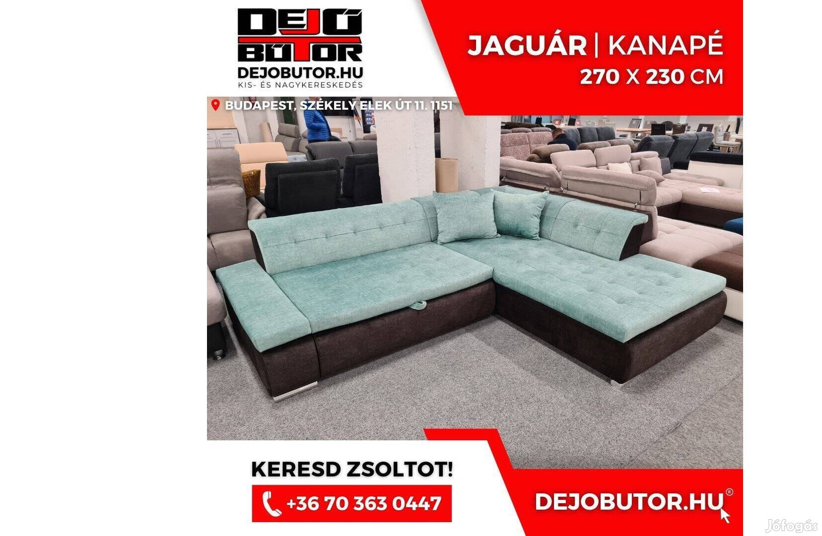 Jaguár sarok kanapé ülőgarnitúra ágyazható szivacsos 270x230 cm menta