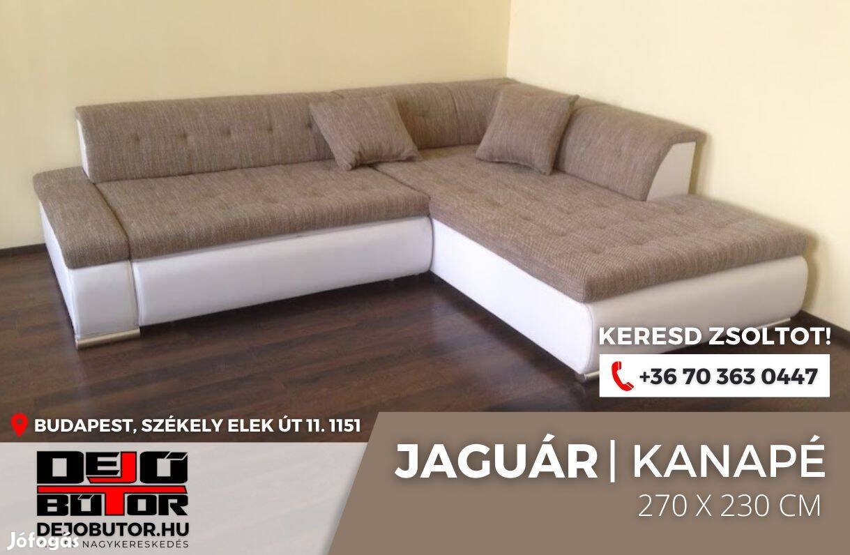 Jaguár sarok kanapé ülőgarnitúra fix hátfal szivacsos 270x230 cm krém