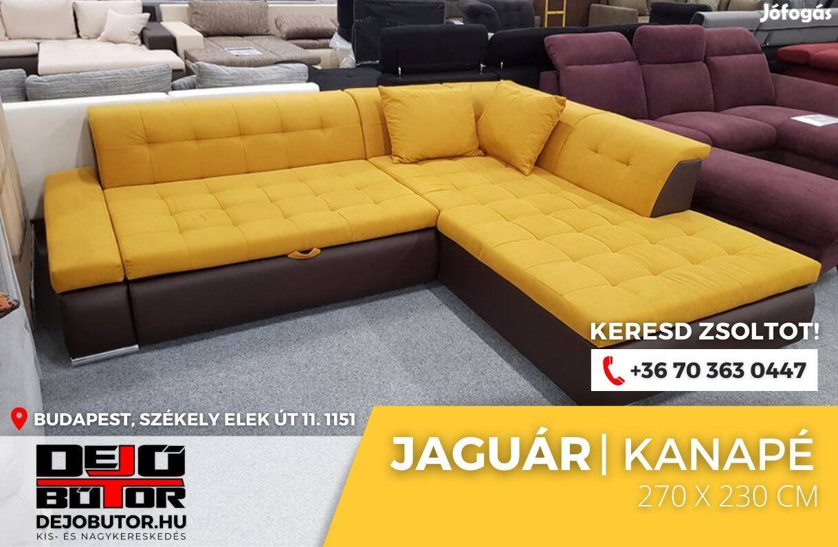 Jaguár sarok kanapé ülőgarnitúra szivacsos 270x230 cm sárga ágyazható
