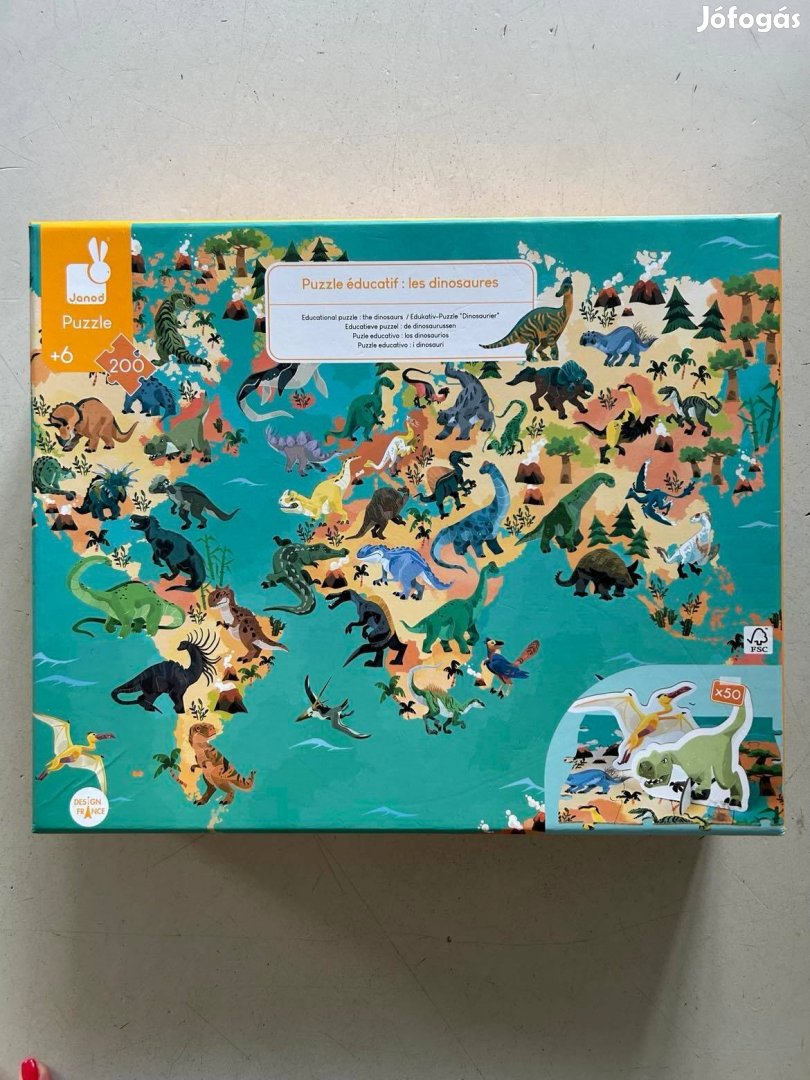 Janod oktató puzzle és +D figurák 200 darabos dinoszauruszok