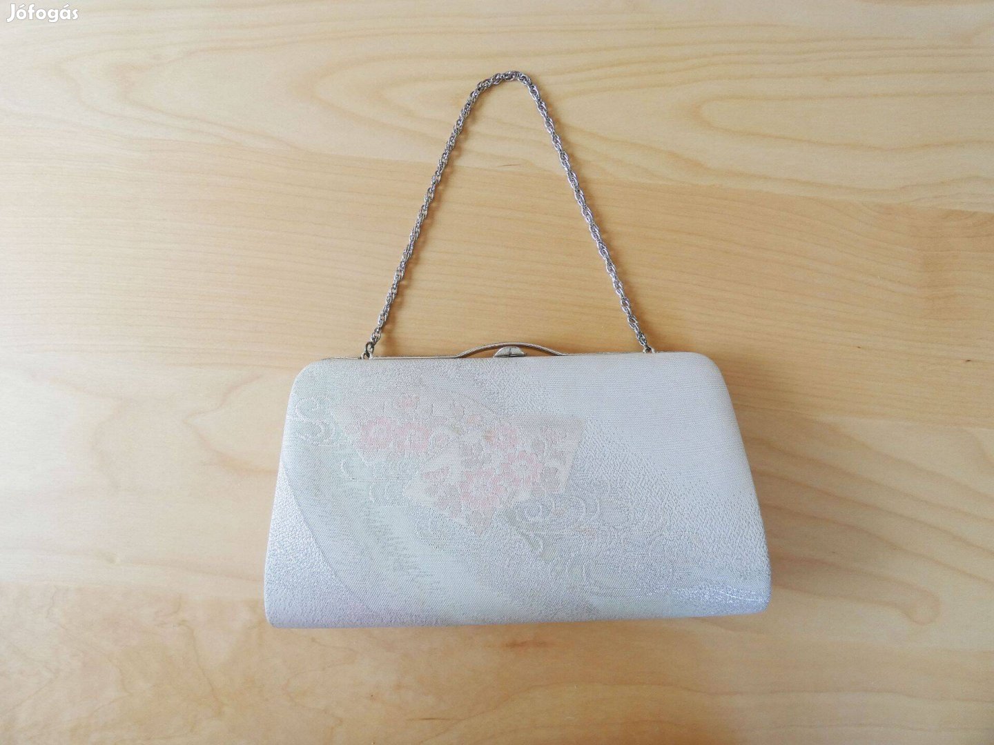Japán kistáska, színházi táska, retikül (ezüst, legyező mintával)