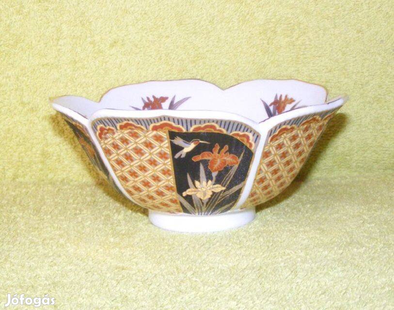 Japán porcelán madaras, virágos tál, kínáló