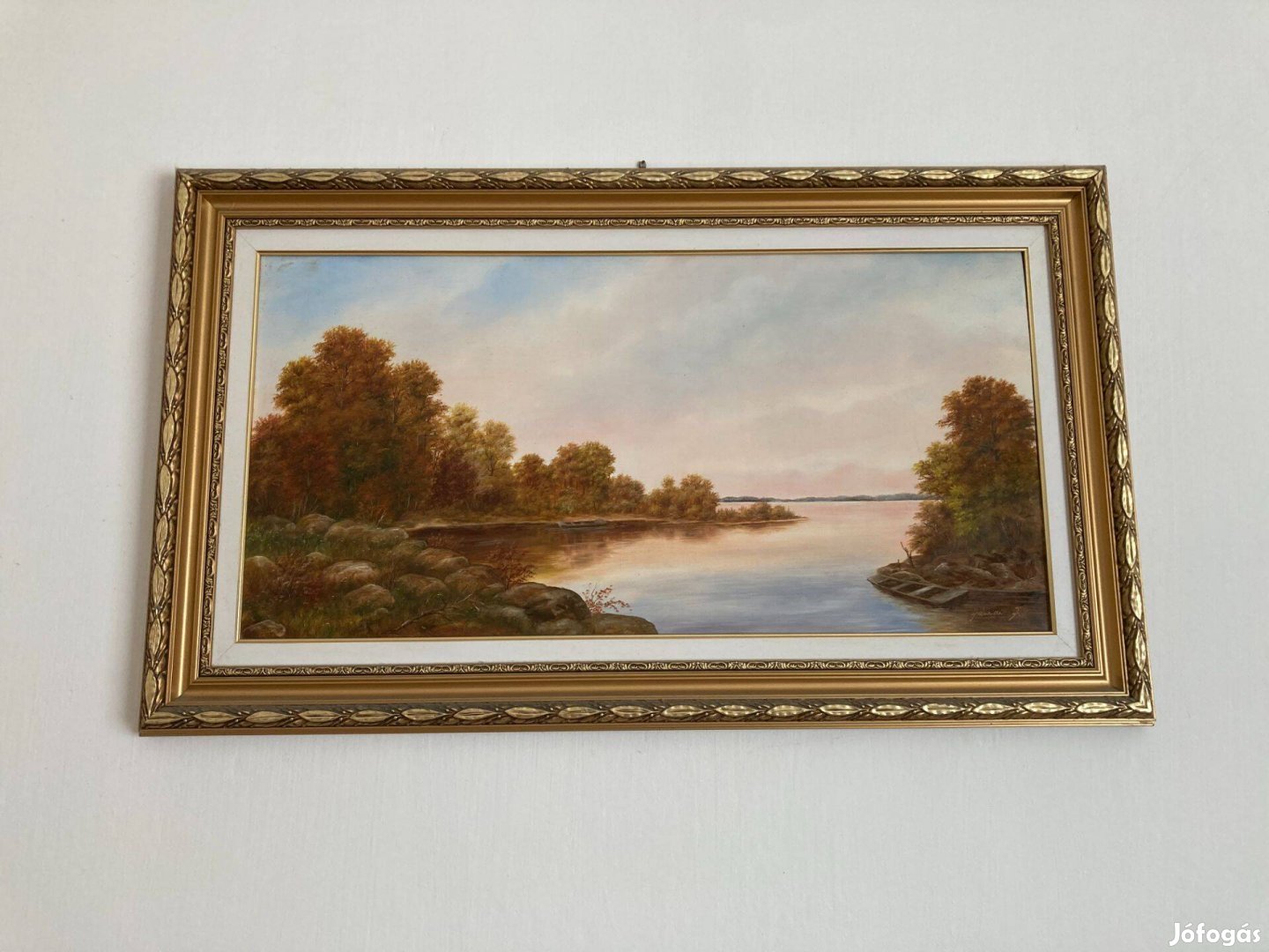 Jaszai Janos Folyopart. Festmeny, keretezve