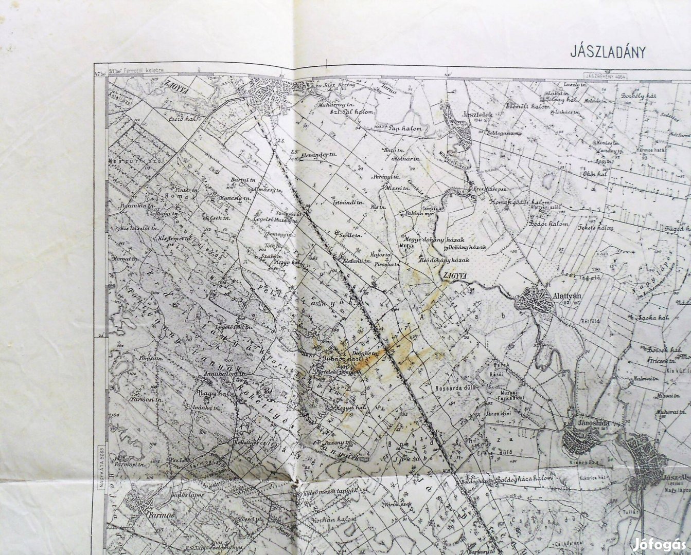 Jászladány Jásztelek Alattyán régi térkép. 1929