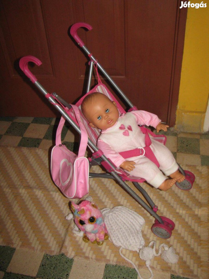 Játékbaba 40 cm ,játék babakocsival együtt. hibátlanok. kiegészítőkkel