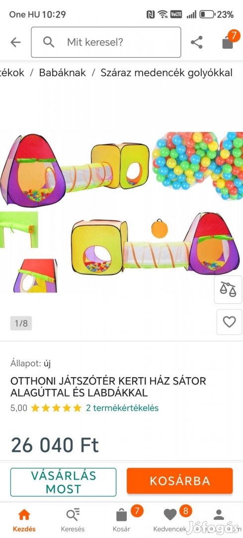 Játszó sátor alagúttal és labdákkal