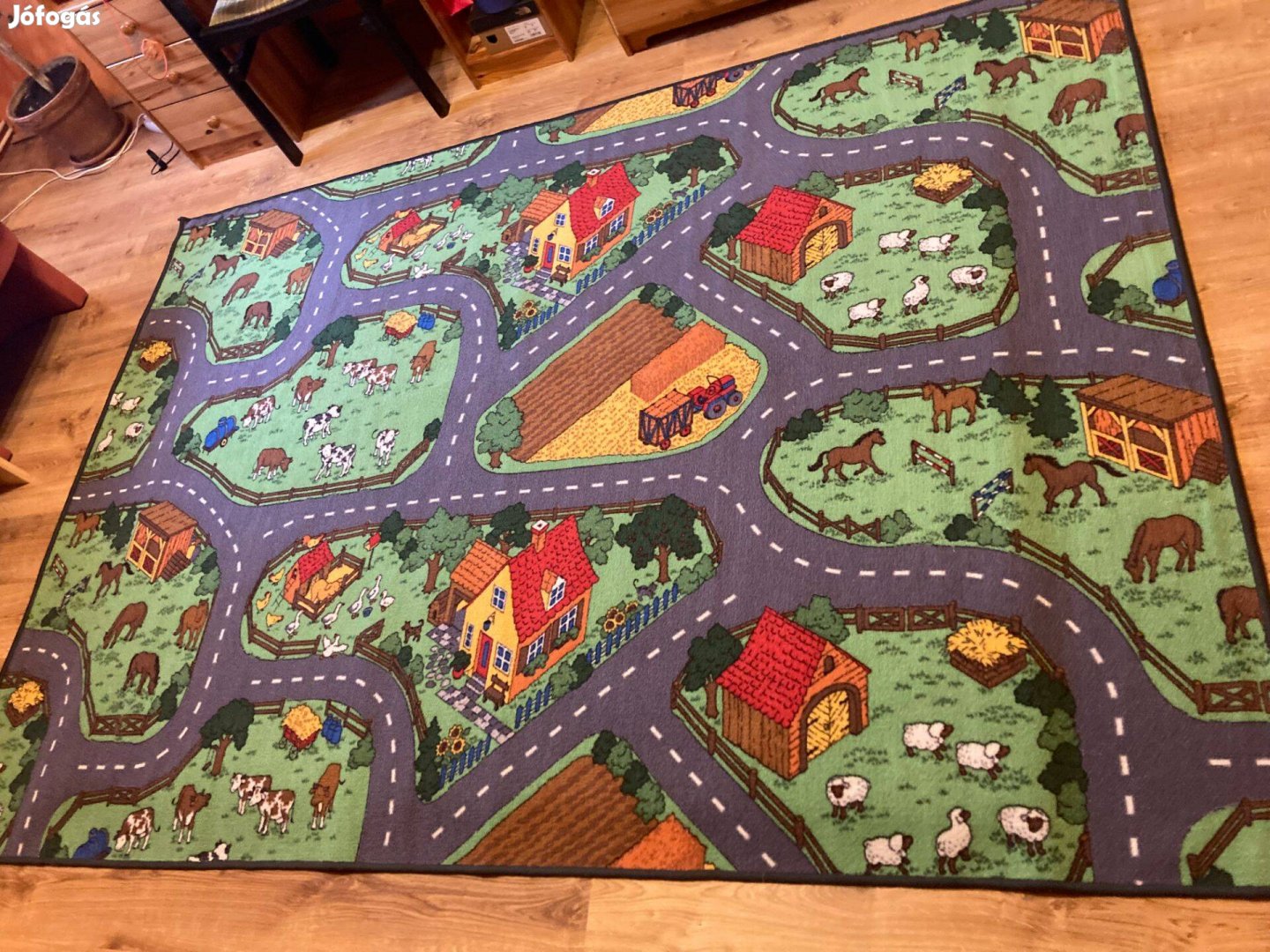 Játszószőnyeg, farm mintás, 180x250 cm, kisgyerekeknek