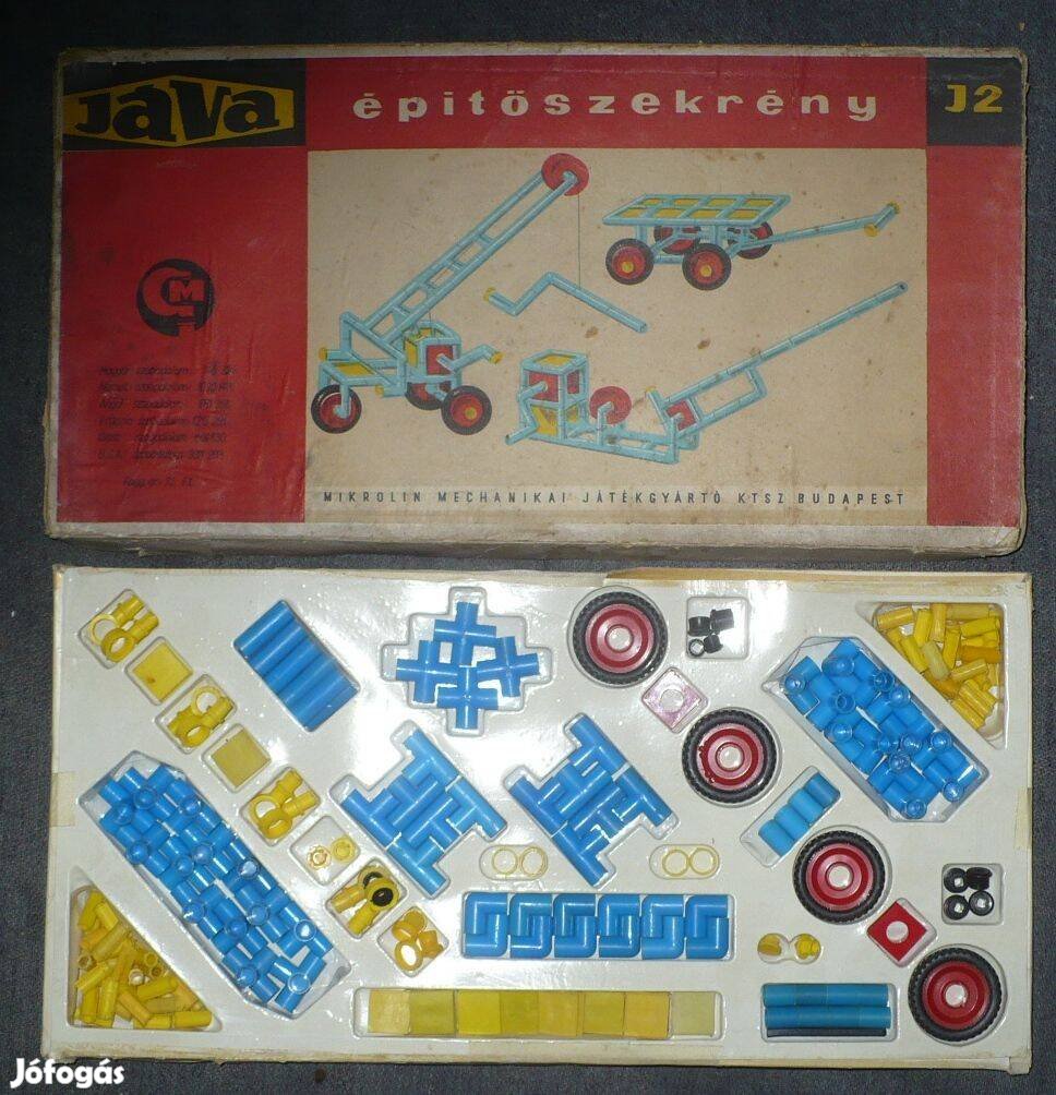Jáva Építőszekrény (J2 Mikrolin Tatabánya, 70-es évek, dobozzal)