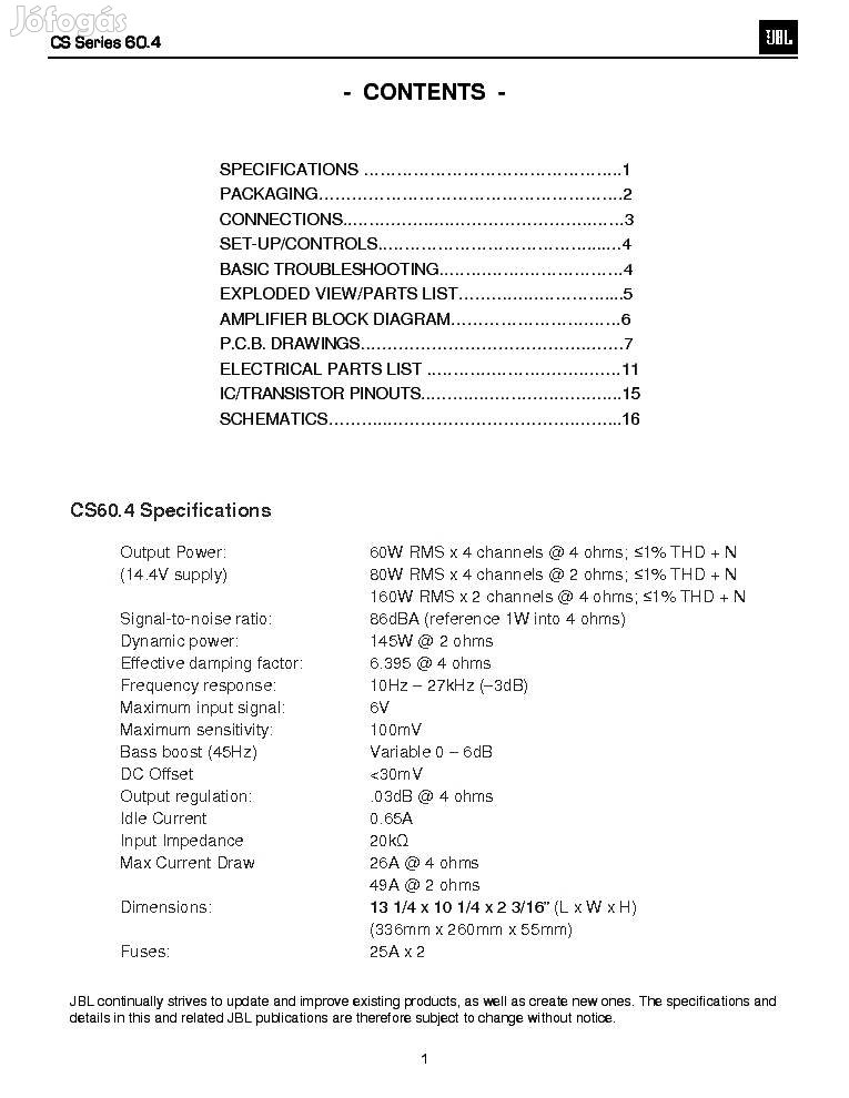 Jbl cs60.4 4ch autóerősítő
